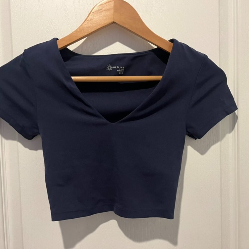 Offline by Aerie Real Me Navy Crop Top (XS)